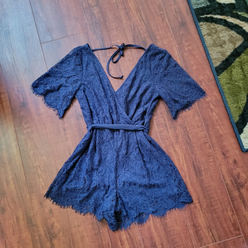 Blue lace romper